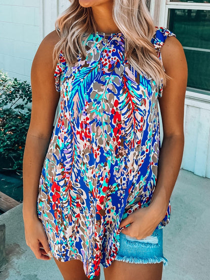 Blue Blossom Ruffle Sleeve Tank Top