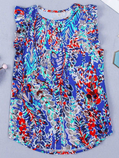 Blue Blossom Ruffle Sleeve Tank Top