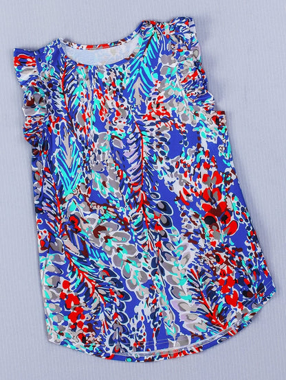 Blue Blossom Ruffle Sleeve Tank Top