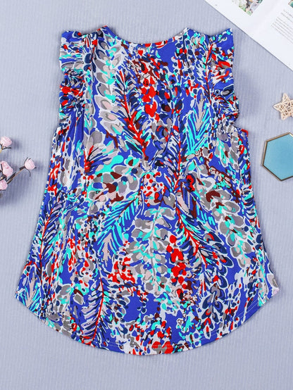 Blue Blossom Ruffle Sleeve Tank Top