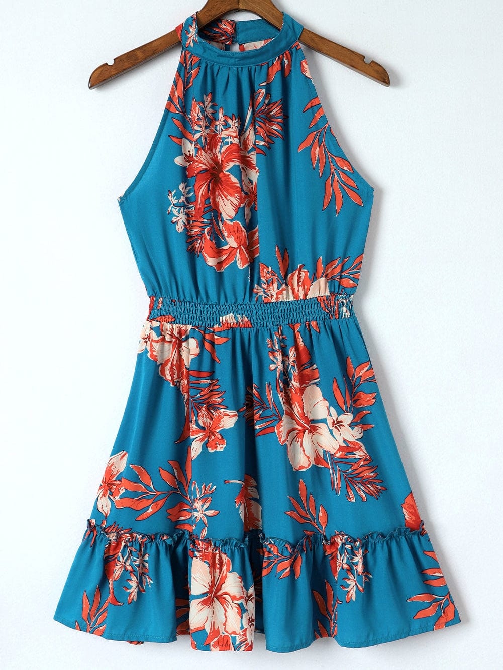 Blue Blossom Sleeveless Ruffle Mini Dress