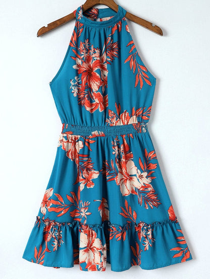 Blue Blossom Sleeveless Ruffle Mini Dress