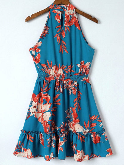 Blue Blossom Sleeveless Ruffle Mini Dress