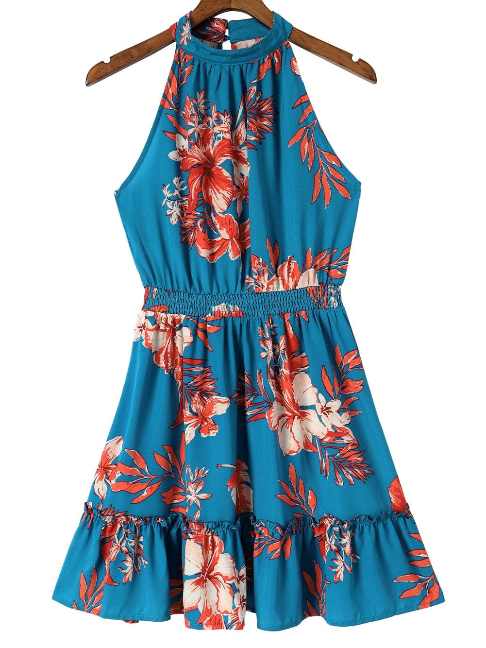 Blue Blossom Sleeveless Ruffle Mini Dress