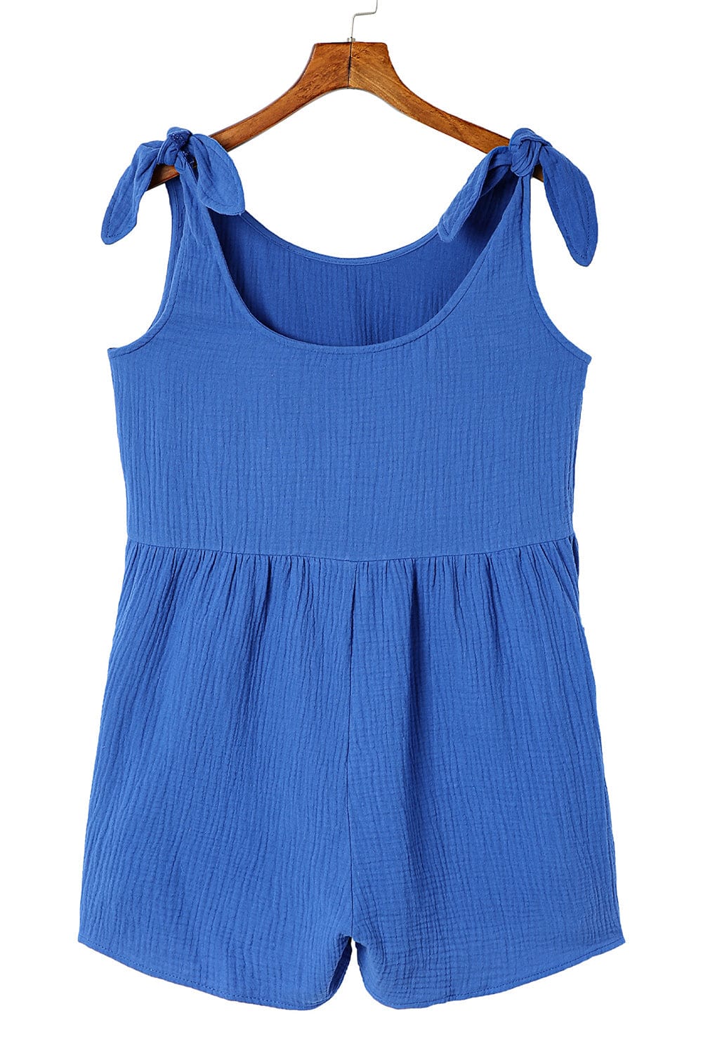 Blue Bow Detail High Waist Linen Romper