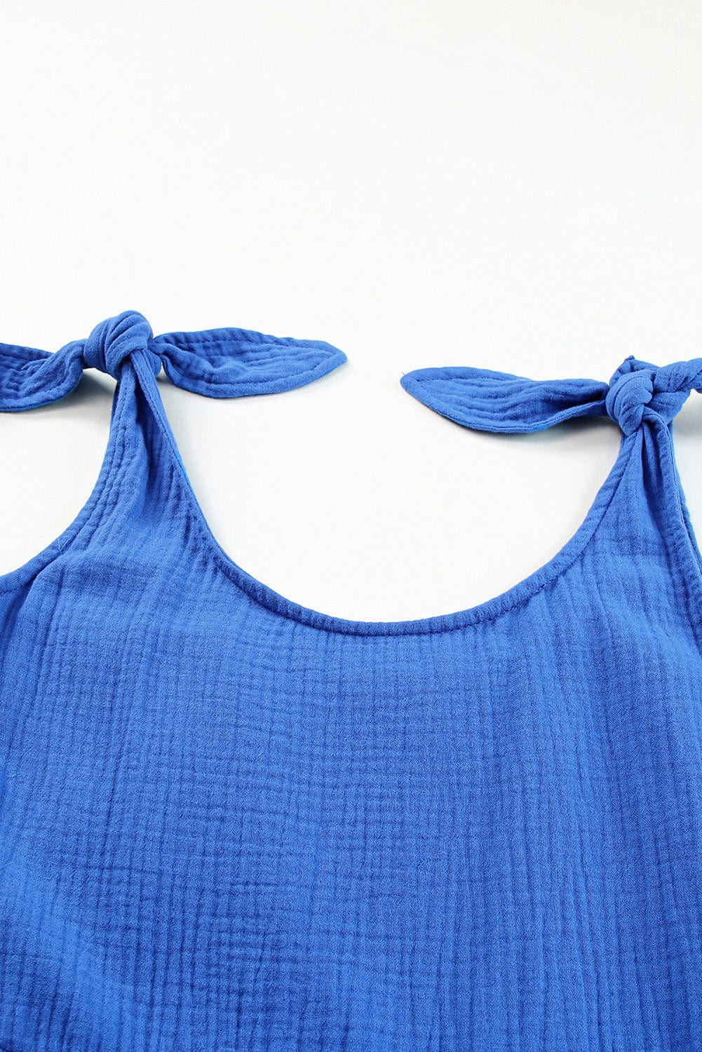 Blue Bow Detail High Waist Linen Romper