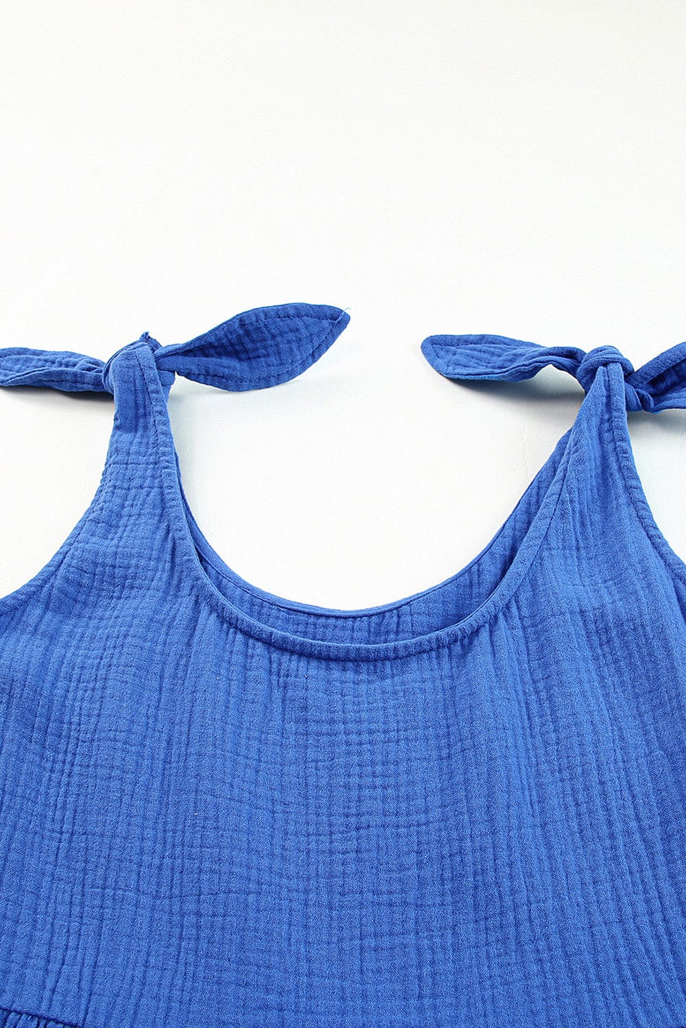 Blue Bow Detail High Waist Linen Romper