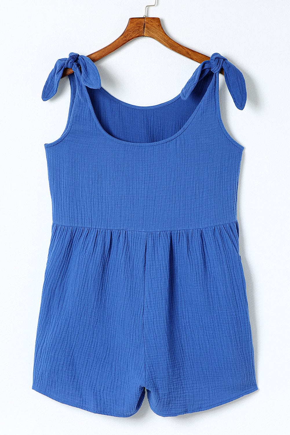 Blue Bow Detail High Waist Linen Romper