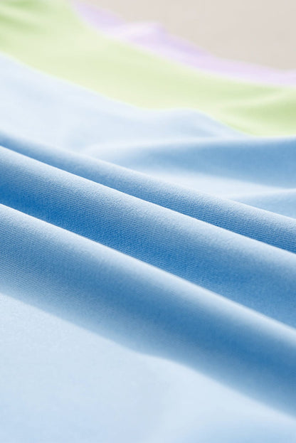 Blue Colorblock Cap Sleeve Tee and Shorts Set