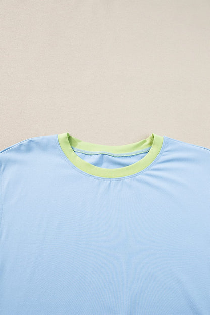 Blue Colorblock Cap Sleeve Tee and Shorts Set