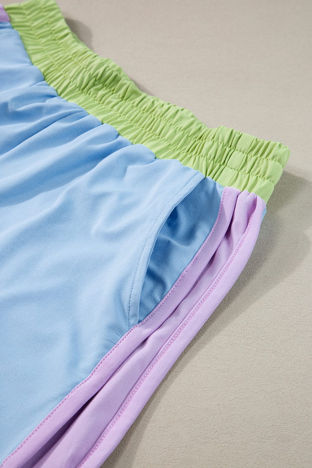 Blue Colorblock Cap Sleeve Tee and Shorts Set