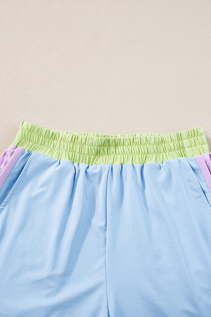 Blue Colorblock Cap Sleeve Tee and Shorts Set