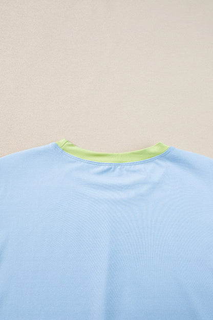 Blue Colorblock Cap Sleeve Tee and Shorts Set