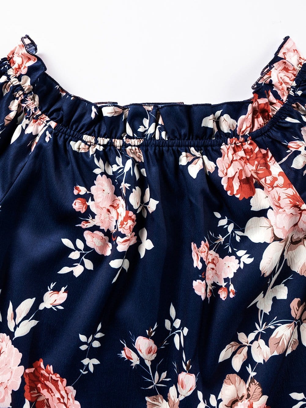 Blue Floral Off-Shoulder Ruffle Sleeve Blouse
