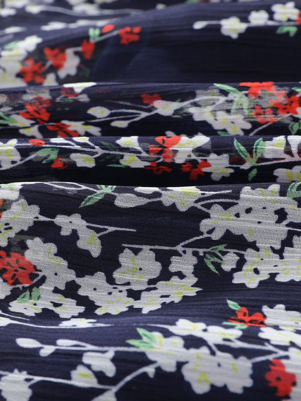 Blue Floral Print Open Back Boho Dress with Ruffle Detail