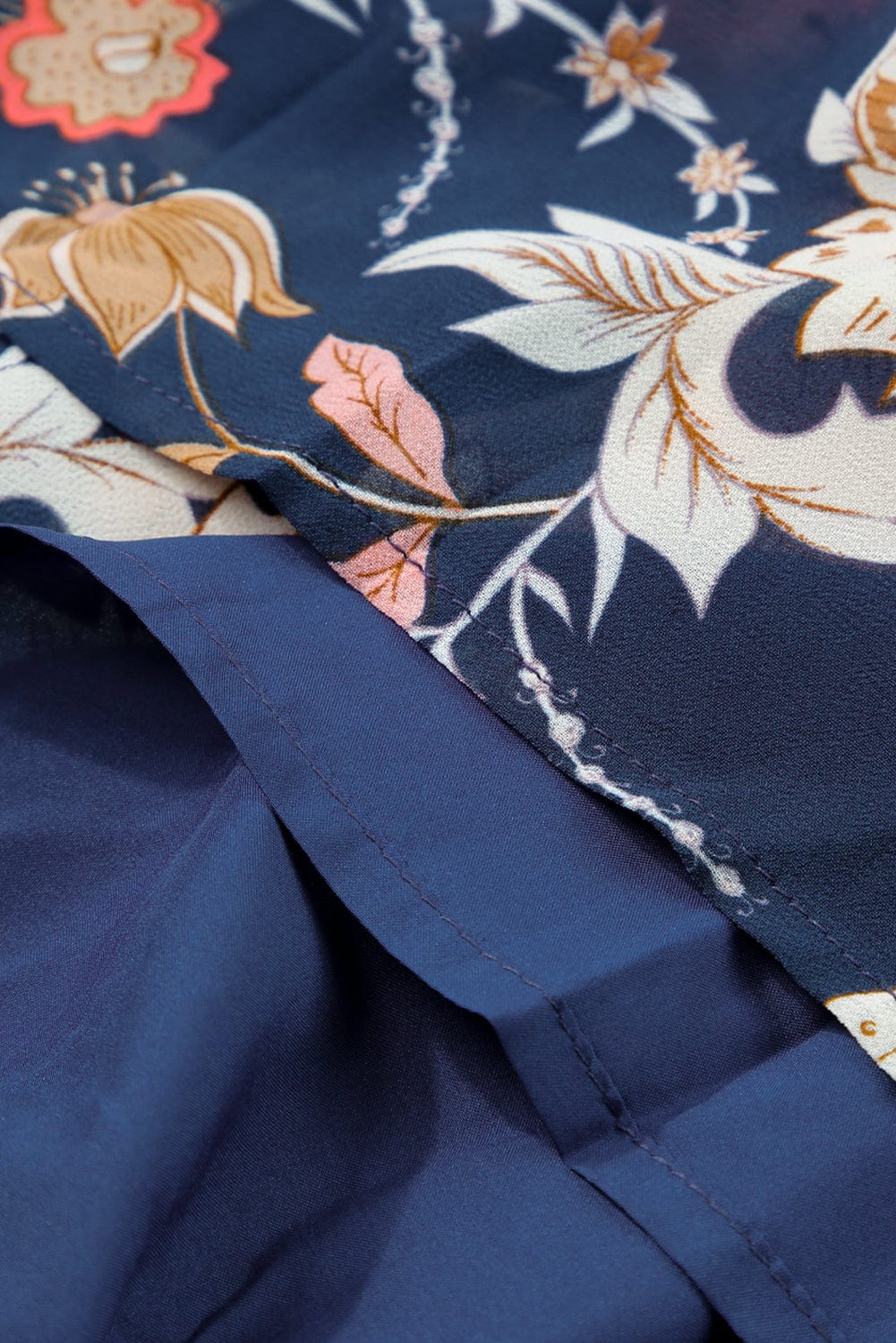 Blue Floral Puff Sleeve Tiered Mini Dress with V-Neck