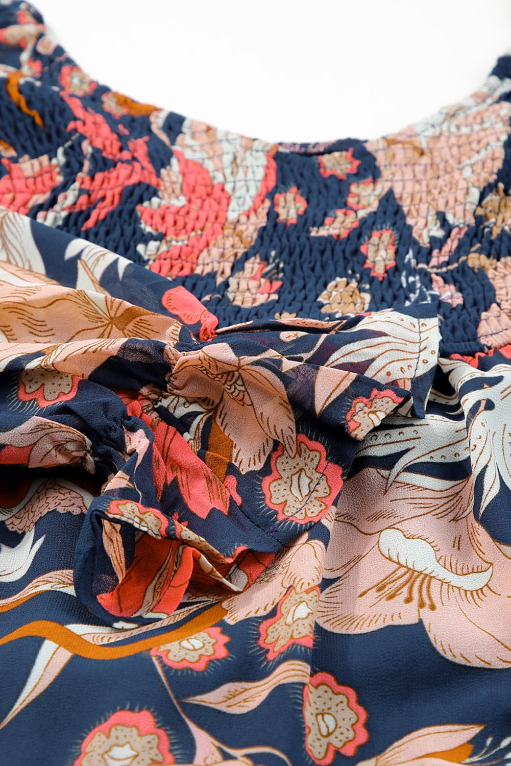 Blue Floral Puff Sleeve Tiered Mini Dress with V-Neck