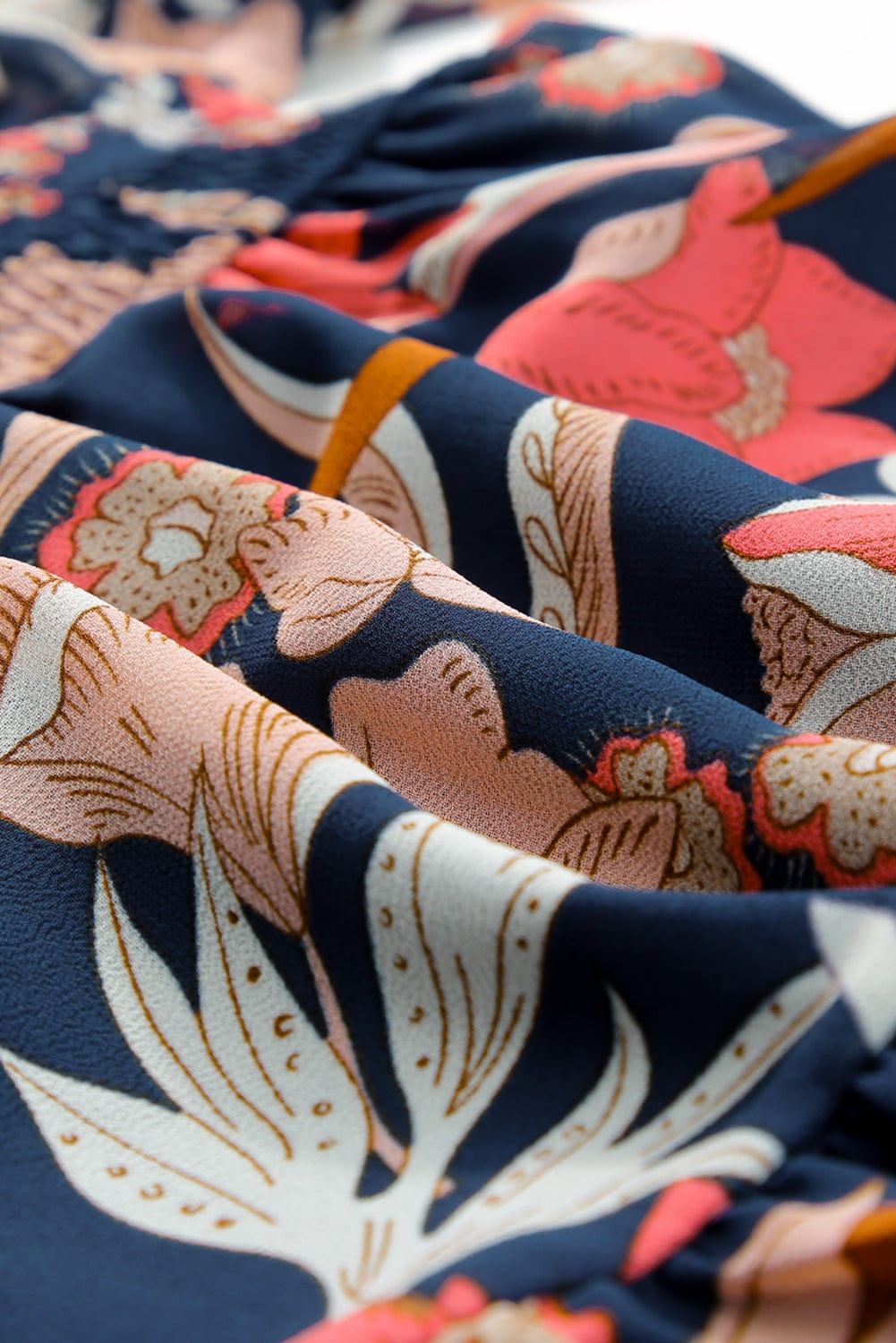 Blue Floral Puff Sleeve Tiered Mini Dress with V-Neck