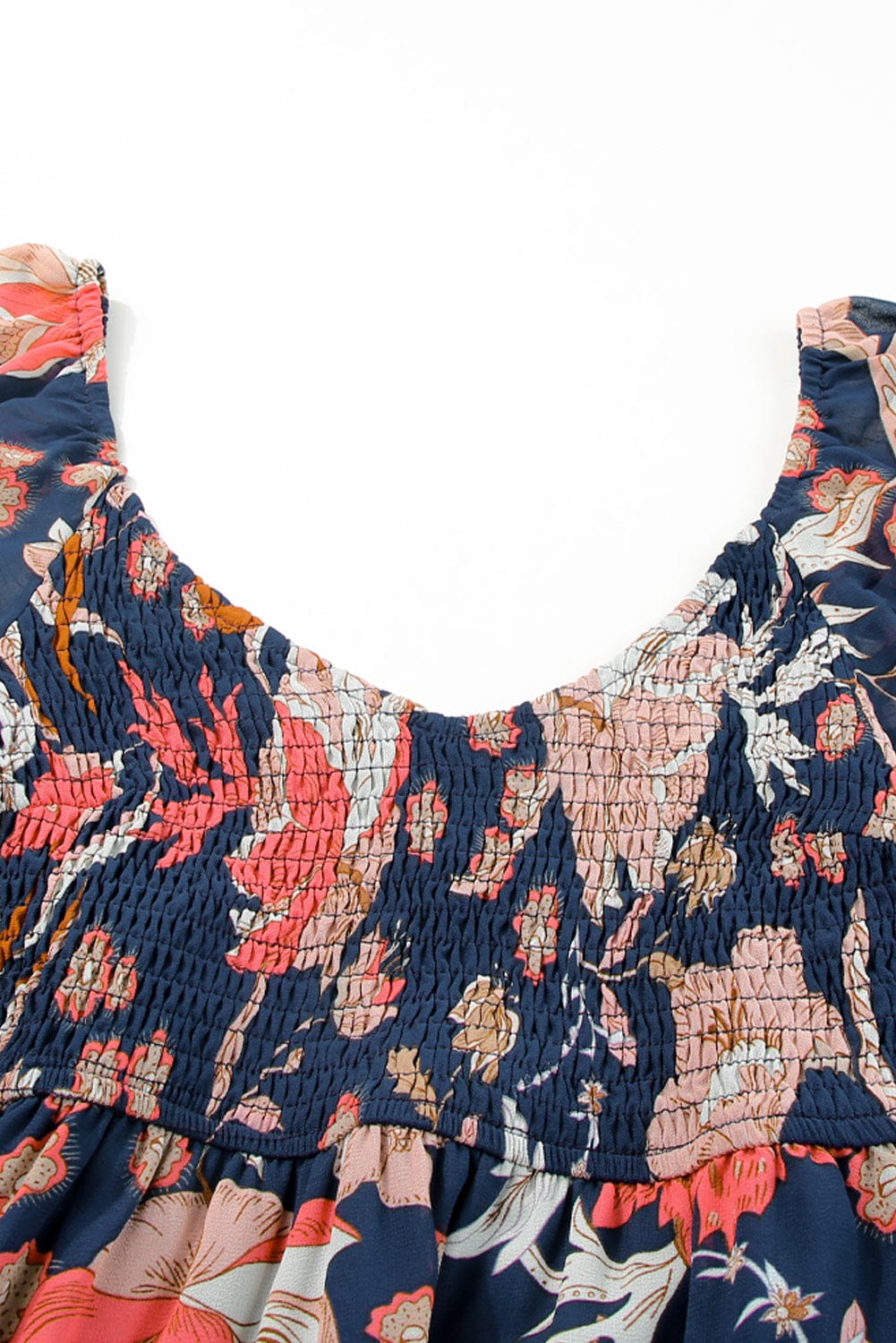 Blue Floral Puff Sleeve Tiered Mini Dress with V-Neck