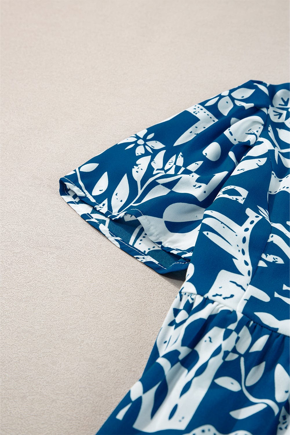 Blue Floral Ricrac Trim V-Neck Shift Dress