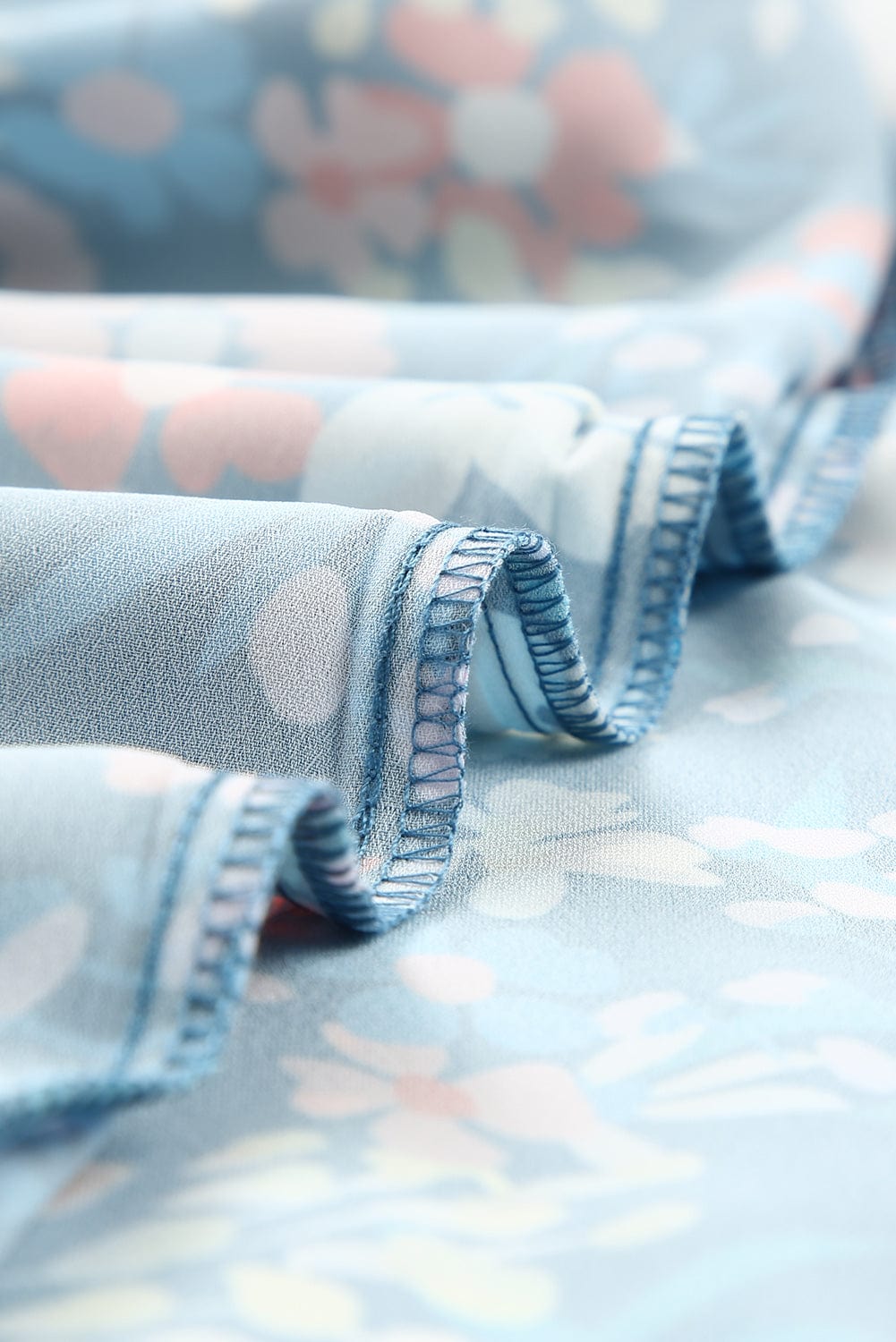 Blue Floral Ruffle Mini Dress with Square Neck