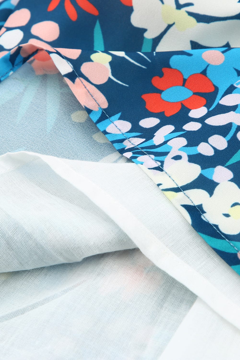 Blue Floral Ruffle Mini Dress with Square Neck