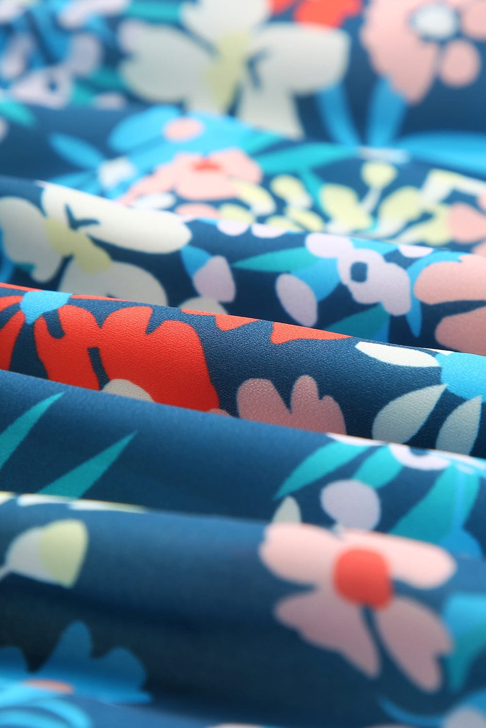 Blue Floral Ruffle Mini Dress with Square Neck