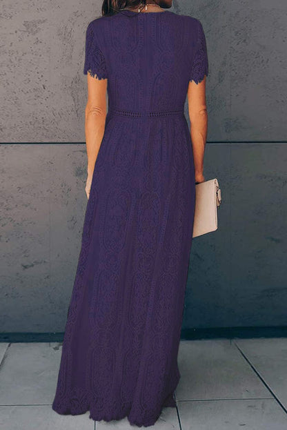 Blue Heart Lace Maxi Dress with Crochet Waistband