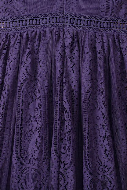 Blue Heart Lace Maxi Dress with Crochet Waistband