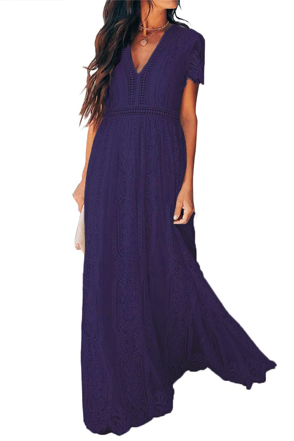 Blue Heart Lace Maxi Dress with Crochet Waistband