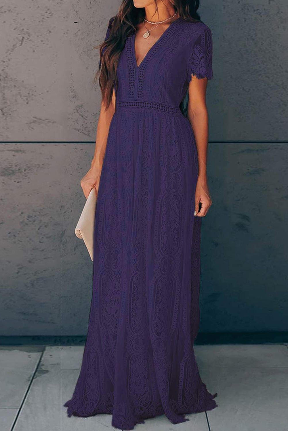 Blue Heart Lace Maxi Dress with Crochet Waistband
