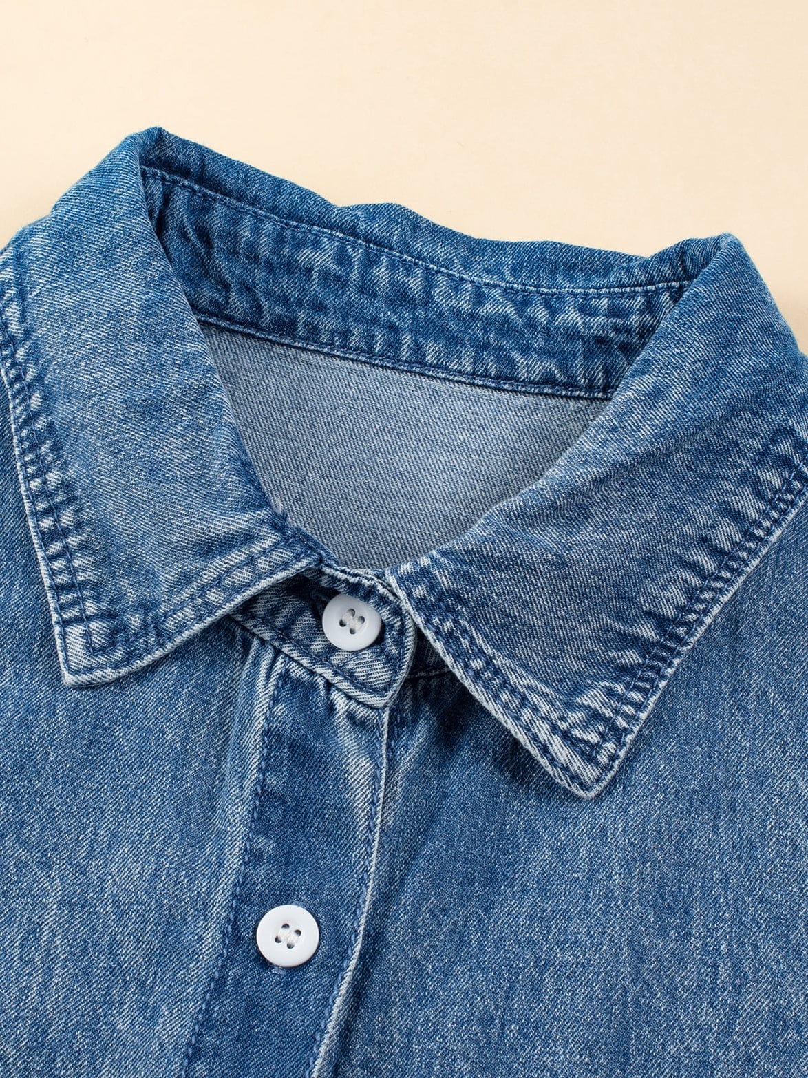 Blue Mineral Wash Denim Shirt Dress with Cuffed Sleeves