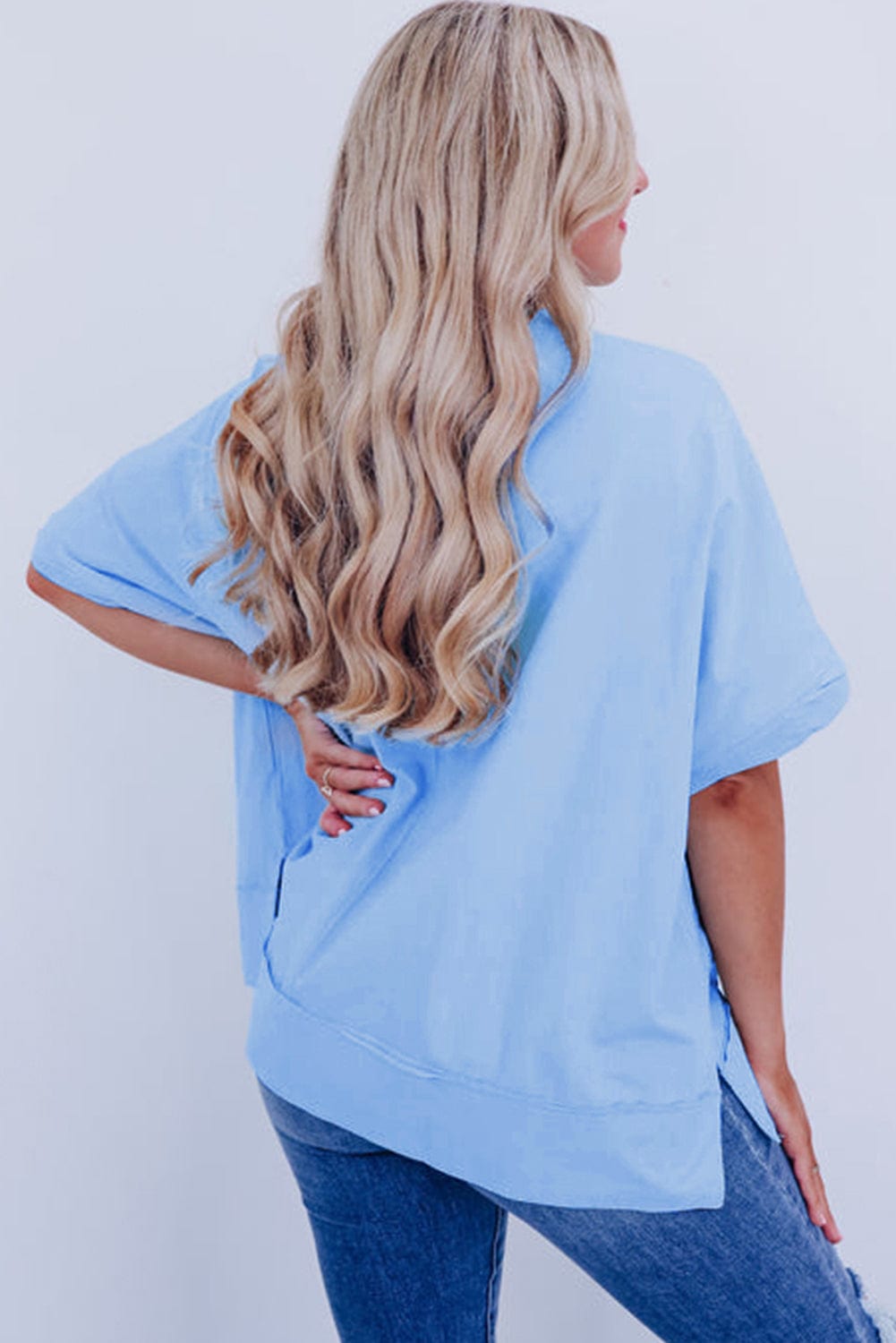 Blue Pastel America Sparkle Embroidered Graphic Tee