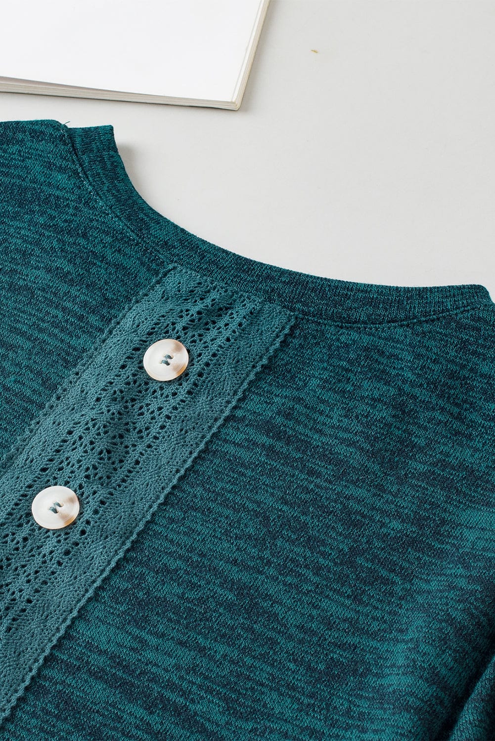 Blue Sapphire Button Detail Puff Sleeve Top
