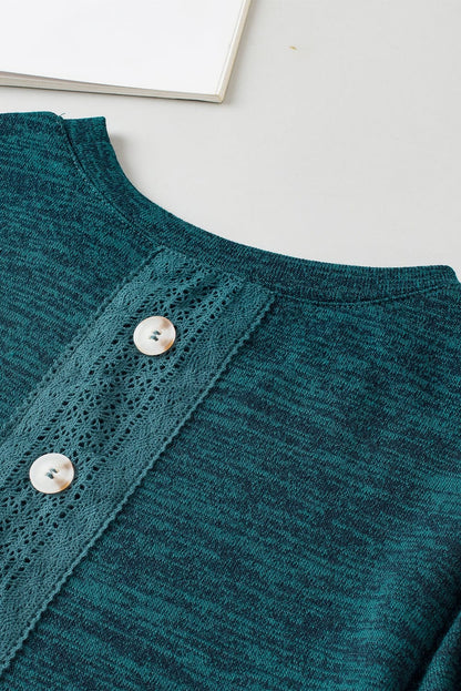 Blue Sapphire Button Detail Puff Sleeve Top