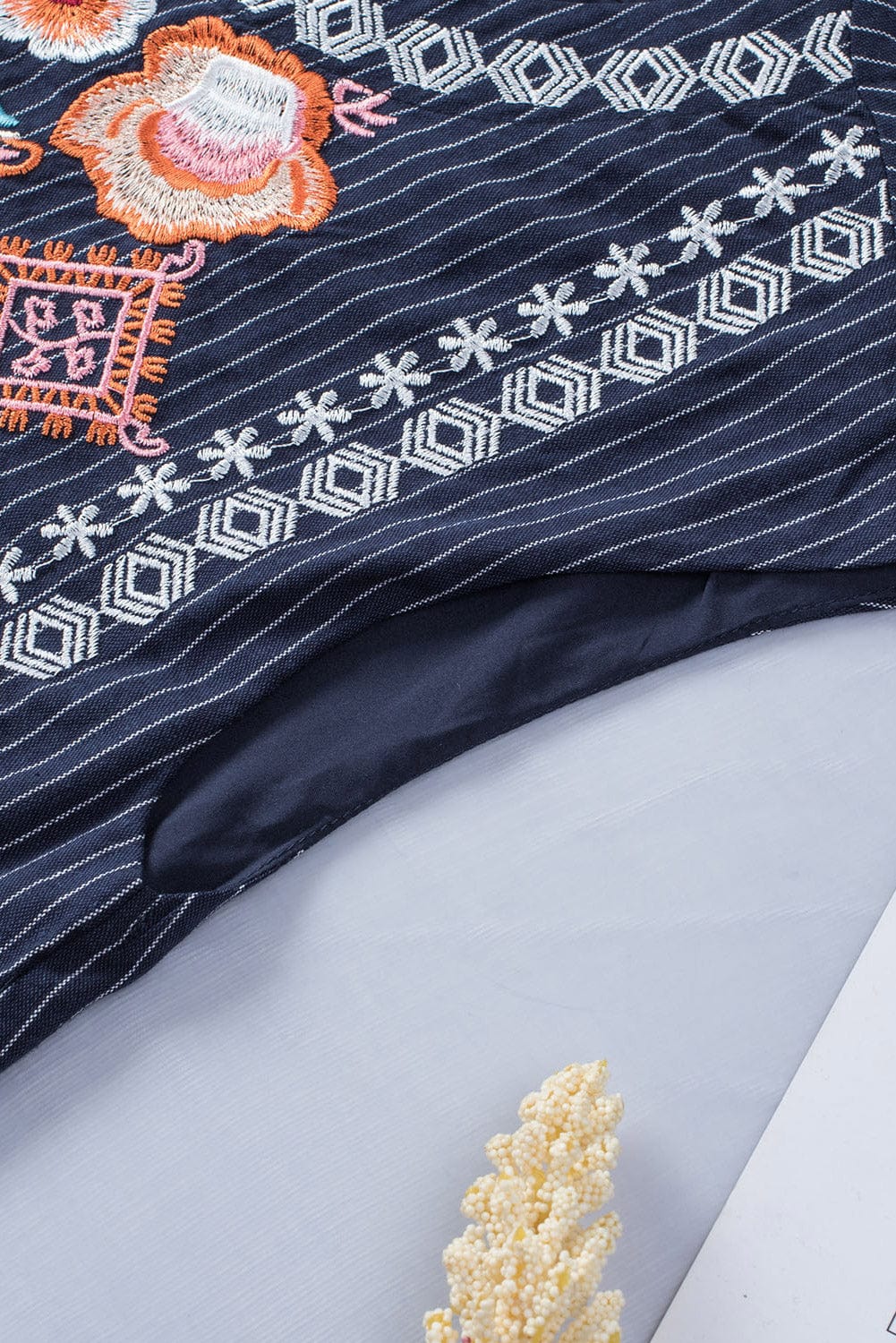 Blue Striped Embroidered Sleeveless Mini Dress with Southern Belle Style