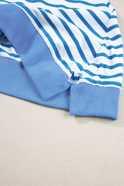 Blue Striped Oversized T Shirt with Color Block Contrast