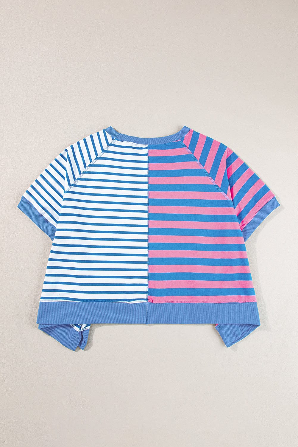 Blue Striped Oversized T Shirt with Color Block Contrast