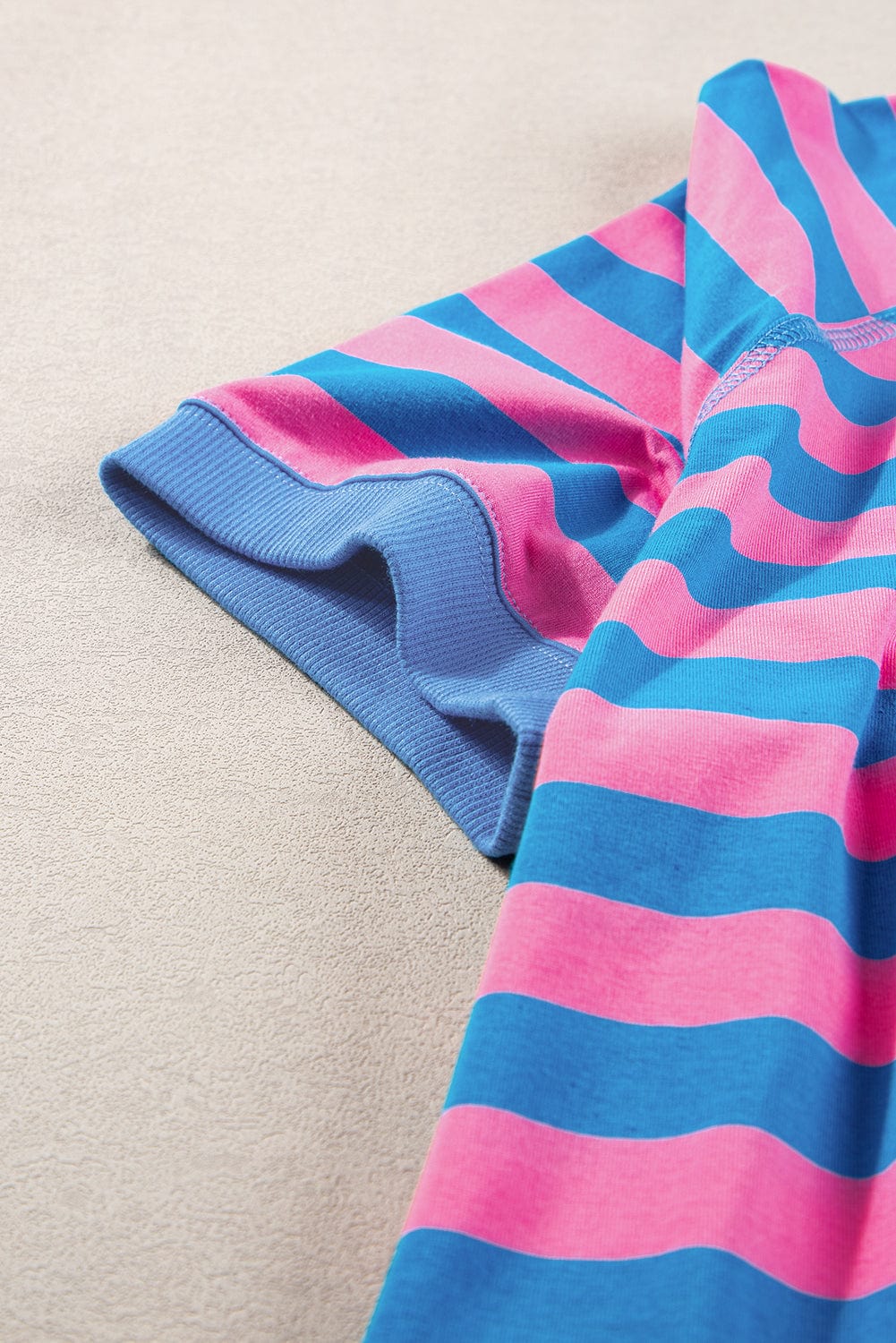 Blue Striped Oversized T Shirt with Color Block Contrast