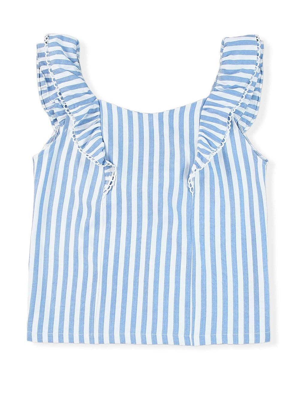 Blue Striped Tie-Back Ruffle Trim Sleeveless Tank Top