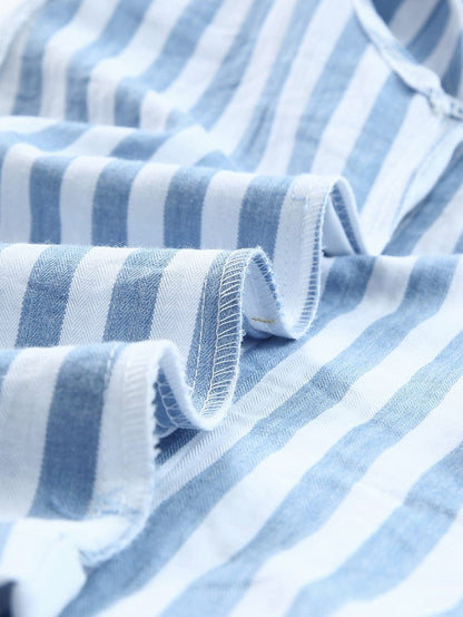 Blue Striped Tie-Back Ruffle Trim Sleeveless Tank Top