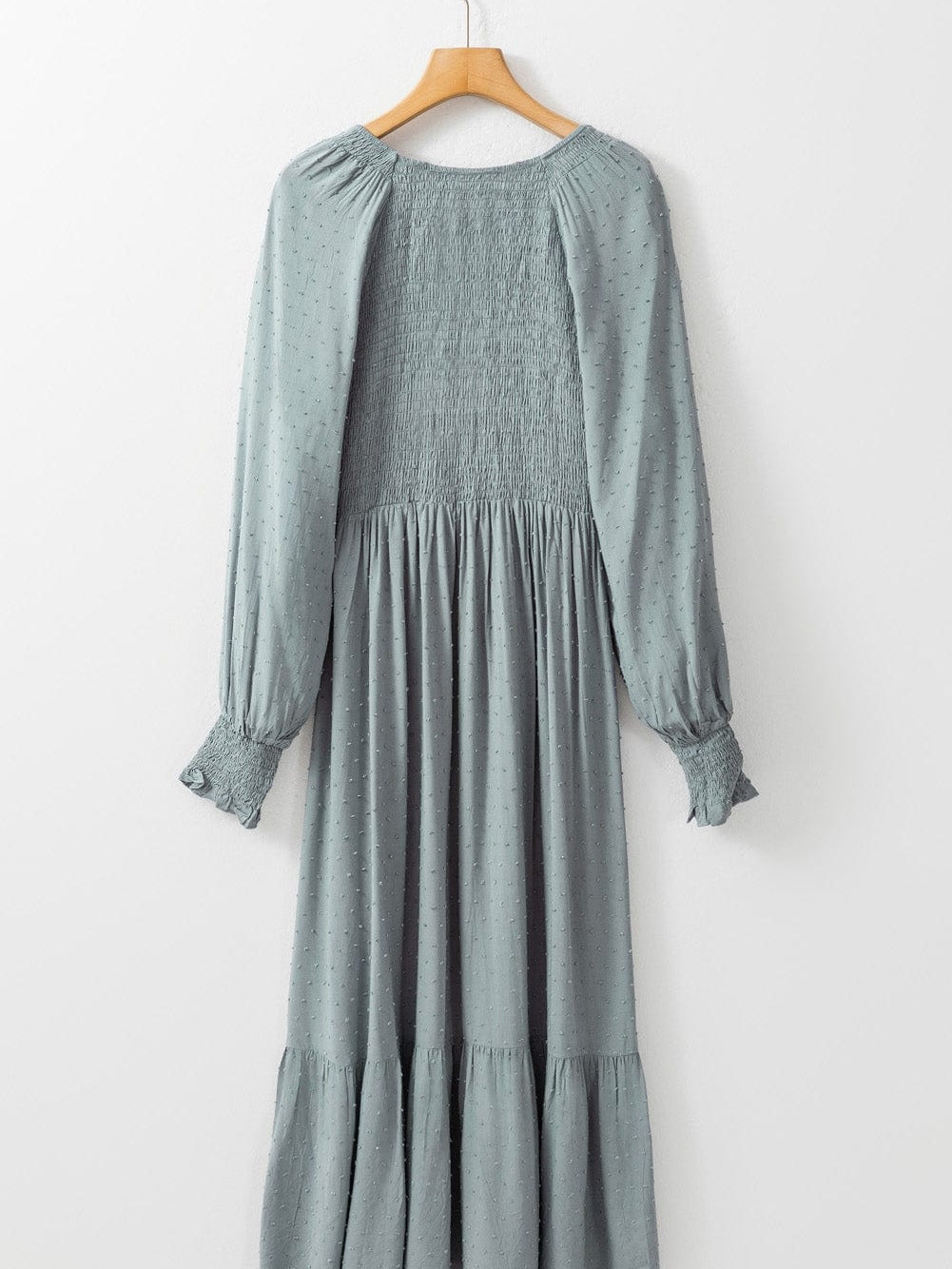 Blue Swiss Dot Ruffle Sleeve Midi Dress