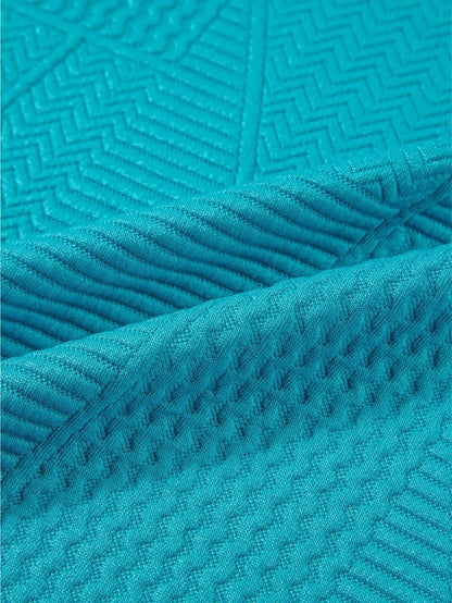 Blue Textured Ruffle Sleeve Two-Piece Set with Drawstring Shorts