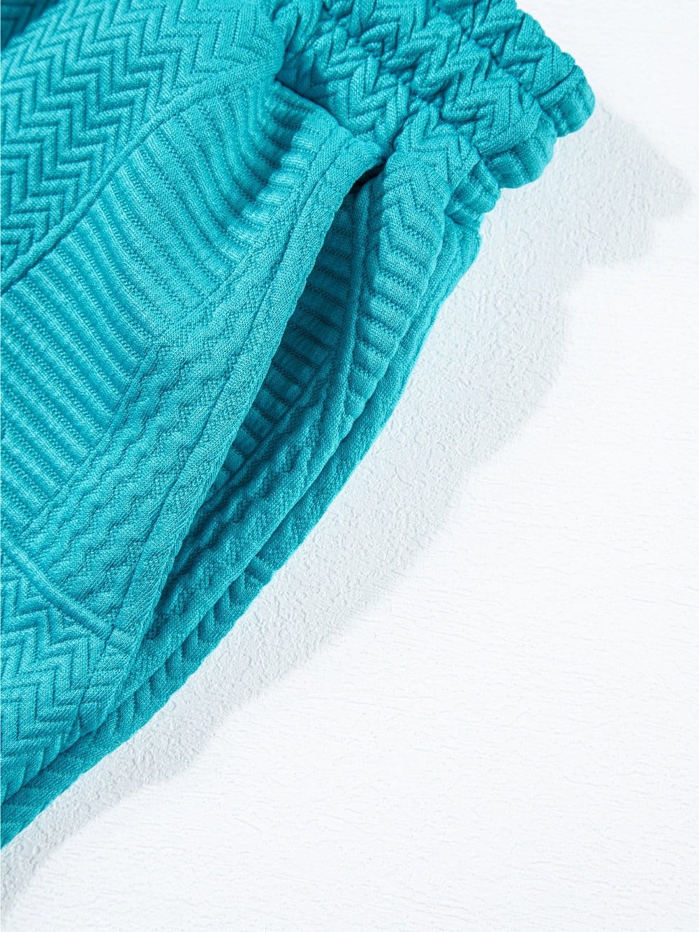 Blue Textured Ruffle Sleeve Two-Piece Set with Drawstring Shorts