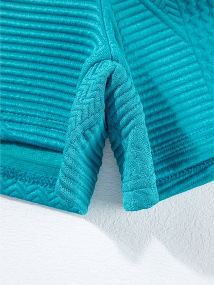 Blue Textured Ruffle Sleeve Two-Piece Set with Drawstring Shorts