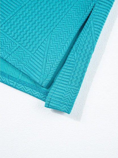 Blue Textured Ruffle Sleeve Two-Piece Set with Drawstring Shorts