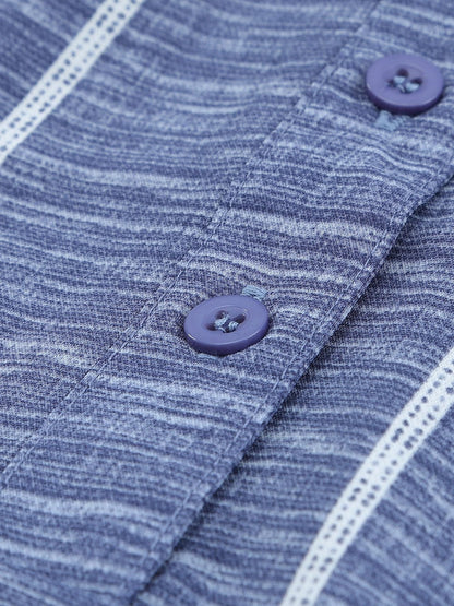 Blue V Neck Striped Long Sleeve Top with Pocket