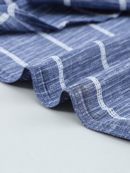 Blue V Neck Striped Long Sleeve Top with Pocket