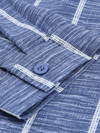 Blue V Neck Striped Long Sleeve Top with Pocket