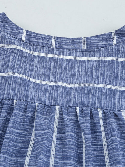 Blue V Neck Striped Long Sleeve Top with Pocket